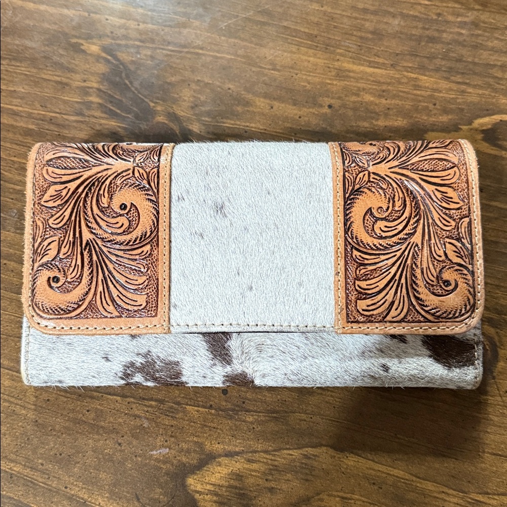 Cowhide and Tooled Leather Wallet